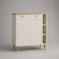 Credenza bianca e rovere con 2 ante, 2 cassetti e 3 vani in MDF e truciolare, 100 × 40 × 110 cm