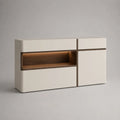 Credenza rettangolare in legno bianco opaco e noce con illuminazione LED, 160 x 40 x 80 cm