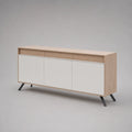 Credenza rettangolare in truciolare melaminico e MDF con 3 ante e 3 cassetti, rovere chiaro, bianco e nero, 160 x 40 x 80 cm