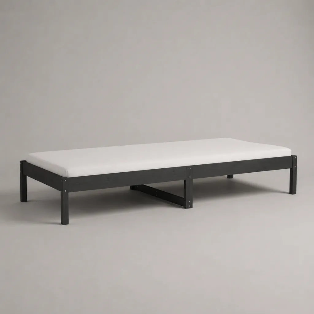 Letto singolo in acciaio nero con materasso bianco 90 x 200 cm, dimensioni complessive 205 x 95 x 40 cm, set da 2 pezzi