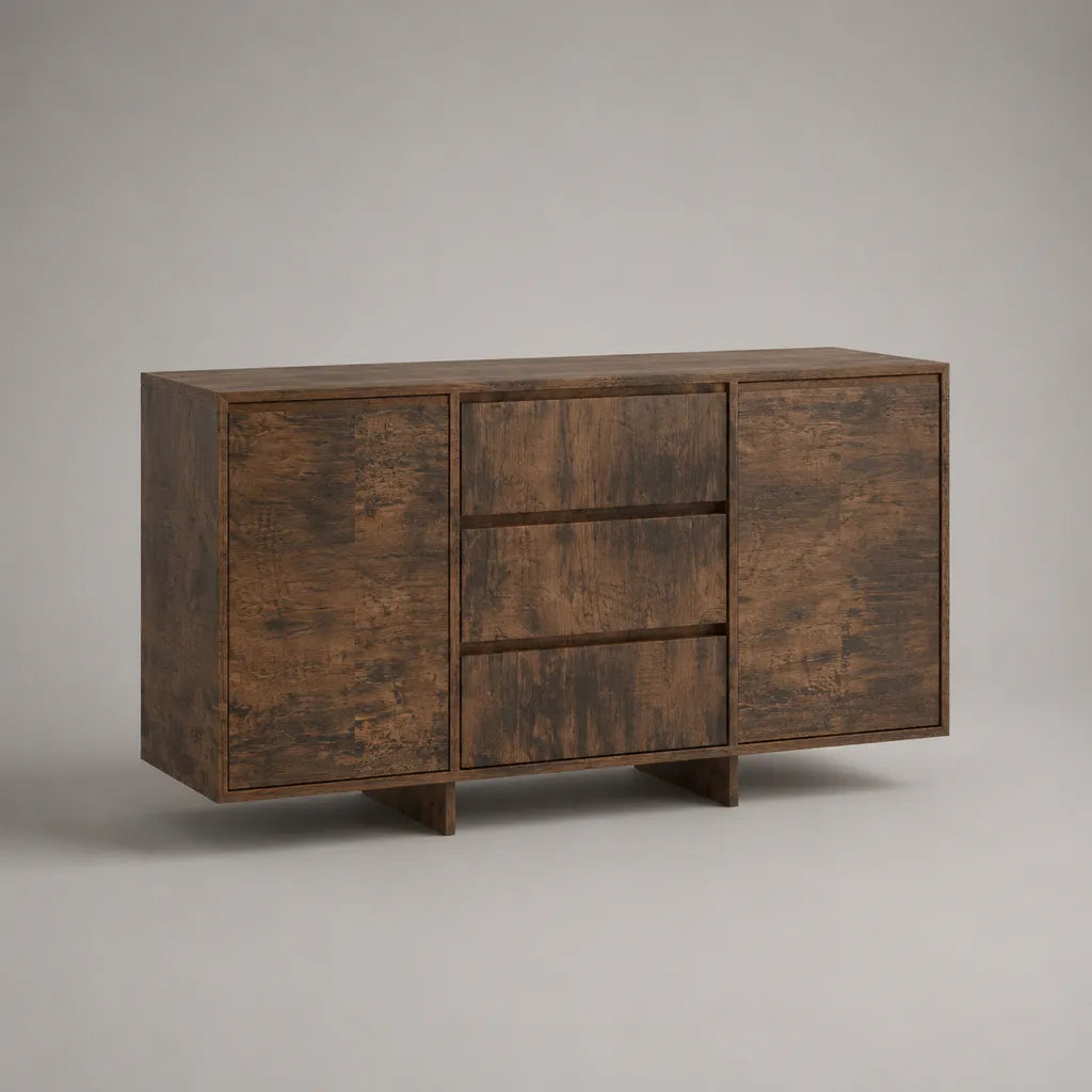 Credenza rettangolare in legno marrone scuro 140 × 40 × 80 cm con 2 ante e 3 cassetti