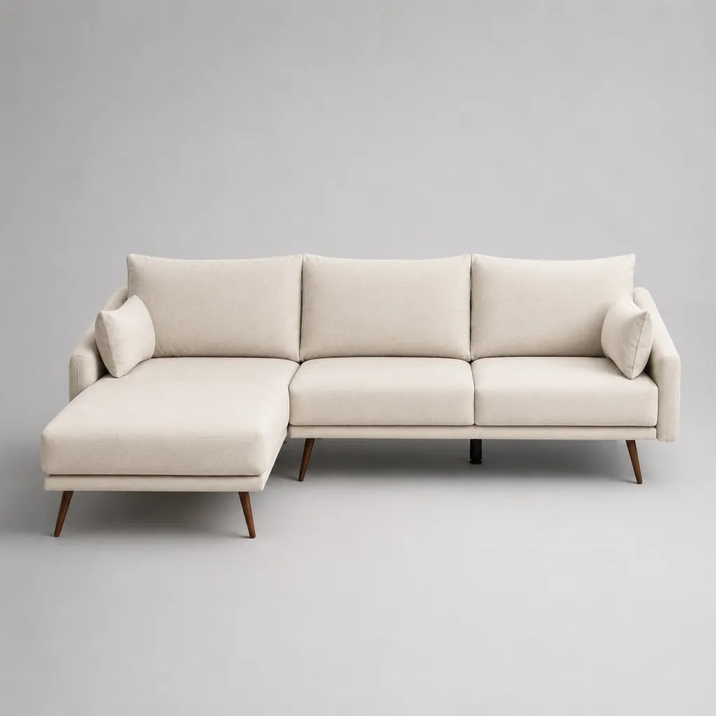 Divano angolare 3 posti con penisola sinistra in poliestere beige, 225 x 150 x 88 cm