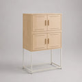 Credenza alta da interno a 4 ante in legno e acciaio, rovere chiaro e bianco, 80 × 40 × 125 cm