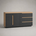 Credenza rettangolare in MDF e pannello truciolare con 2 ante e 3 cassetti, antracite e rovere naturale, 120 × 40 × 75 cm