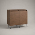 Credenza a 2 ante in MDF impiallacciato rovere con gambe in acciaio, marrone rovere e nero, 80 × 40 × 90 cm
