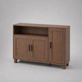 Credenza contenitore rettangolare a 3 ante in MDF impiallacciato e legno massello, marrone noce, 120 x 35 x 90 cm